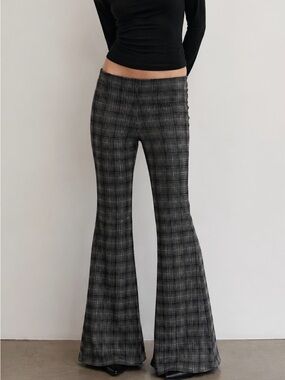 Anthropologie Black & Gray Plaid Flare Pants